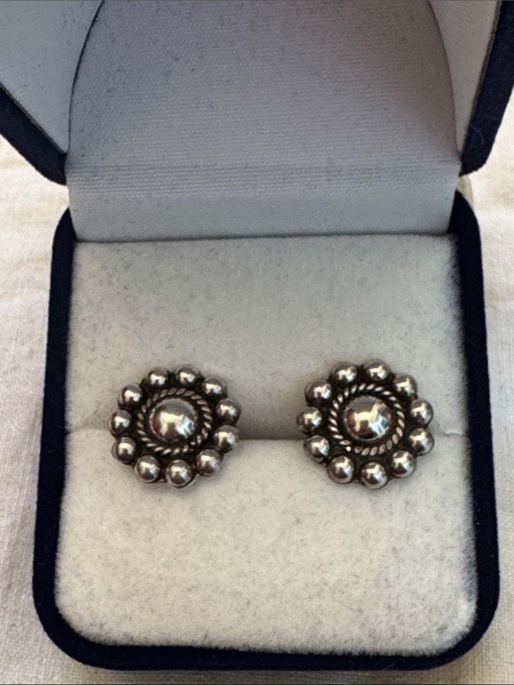 Mexico 925 Sterling - Beaded Floral Stud Earrings